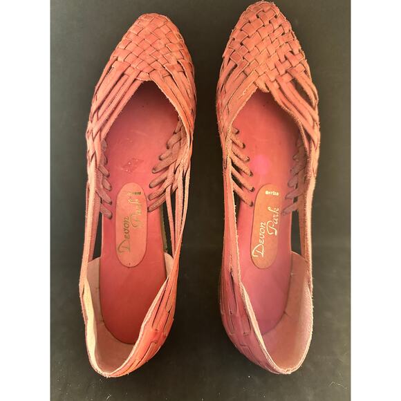NOS VTG Devon Park Woven Leather Sandals Shoes Size 10 A 1980s red - Picture 1 of 4